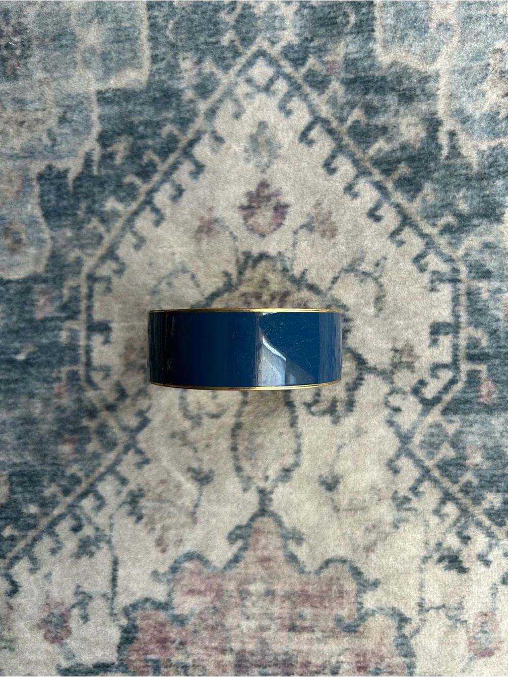 Vintage J.Crew Wide Navy Blue Enamel Cuff Gold Tone Rim Bangle Bracelet